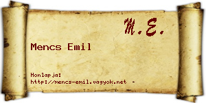Mencs Emil névjegykártya